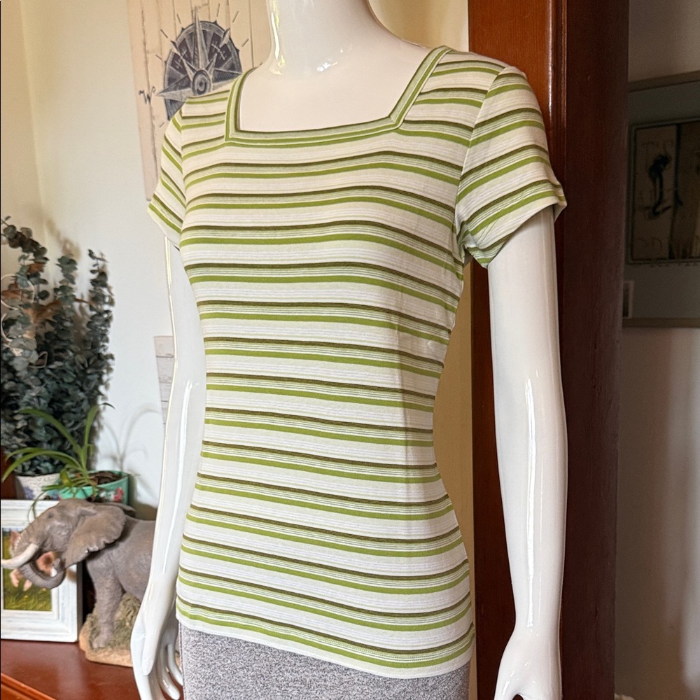 NWT northern reflections size small cotton Striped Green and White Women's Top